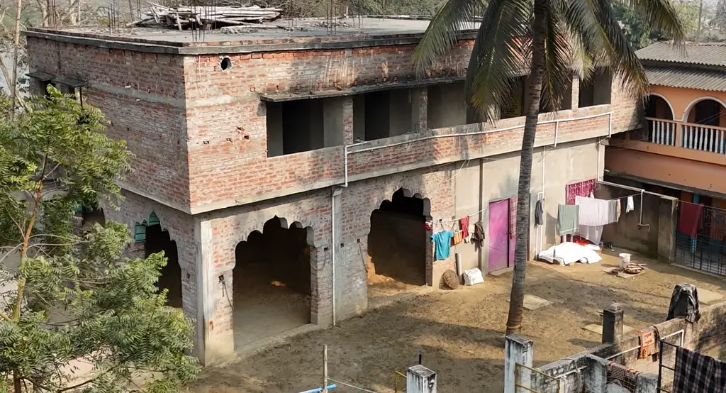 Spacious concrete Goshala under construction at Narahari Dham